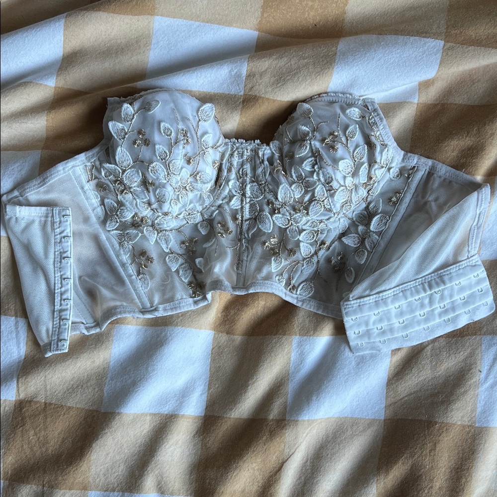 White Floral Embroidered Bustier